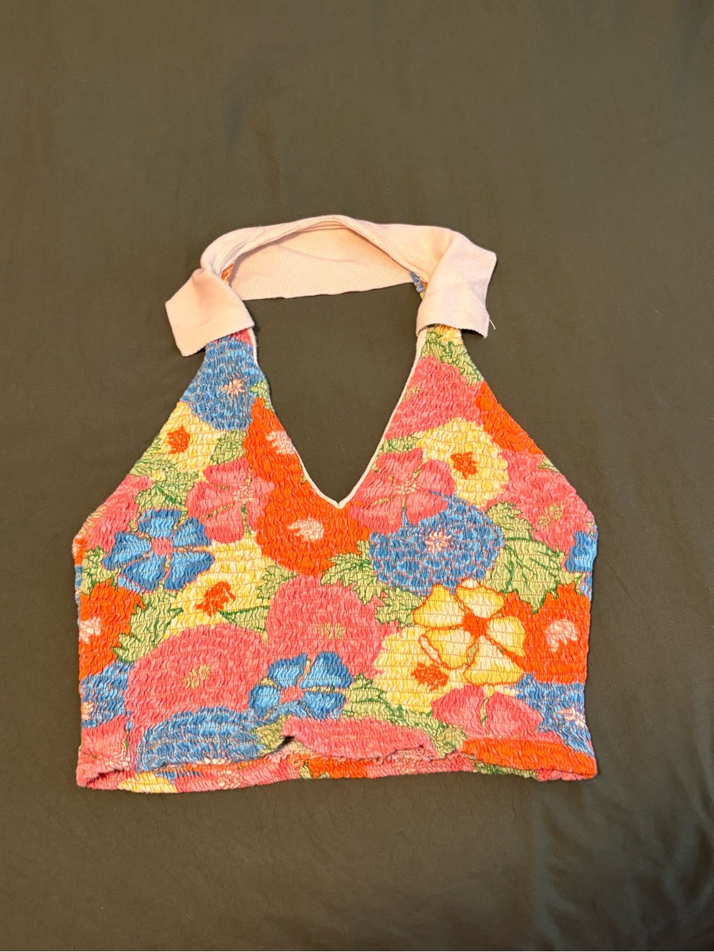 Floral 70s style collared halter top